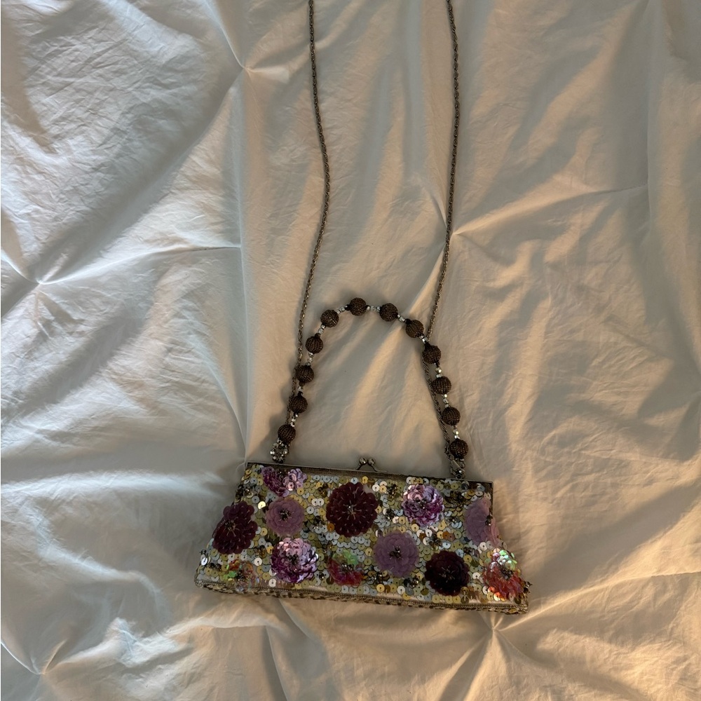 Floral sequin clutch